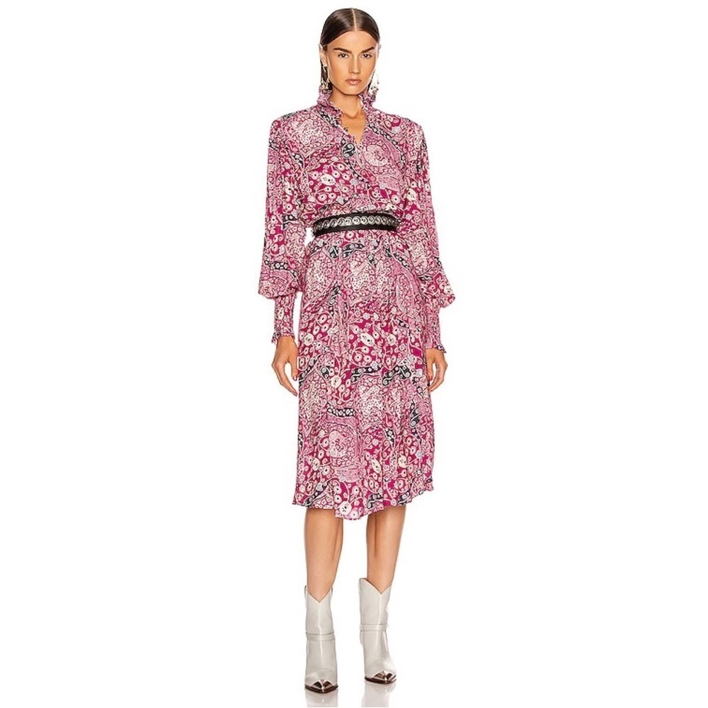 Isabel Marant Etoile Magenta Cescott Paisley Print Midi Dress - Picture 2 of 9